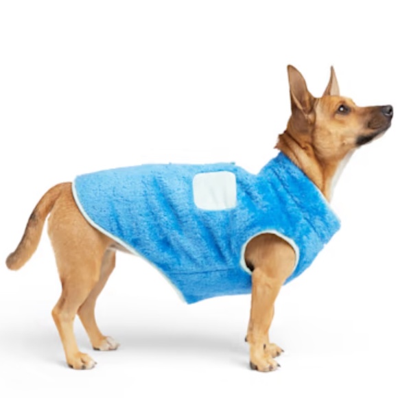 YOULY Teal Blue Reversible Stripe Pet Jacket Rain Coat Minky Fleece Small NEW - Picture 2 of 9
